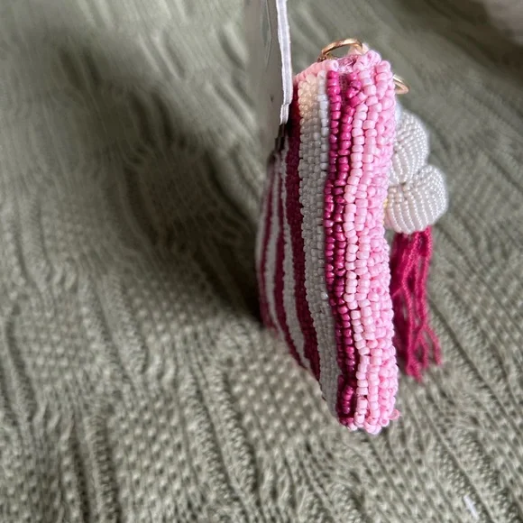 India Handmade Pink Beaded Cocktail Pouch with Tassel - Picture 9 of 9